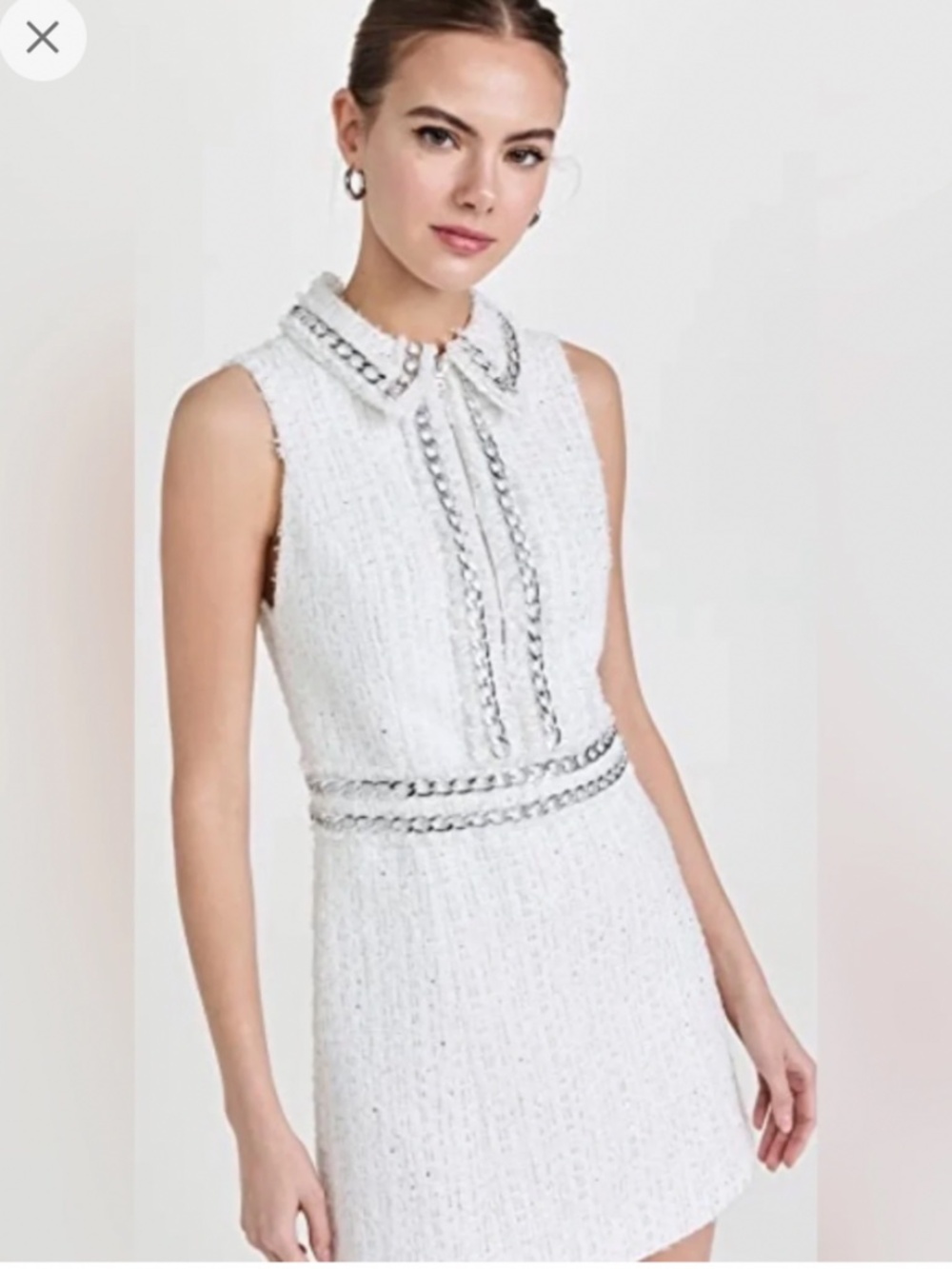 Alice + Olivia white silver tweed embellished zipper sleeveless dress size 6